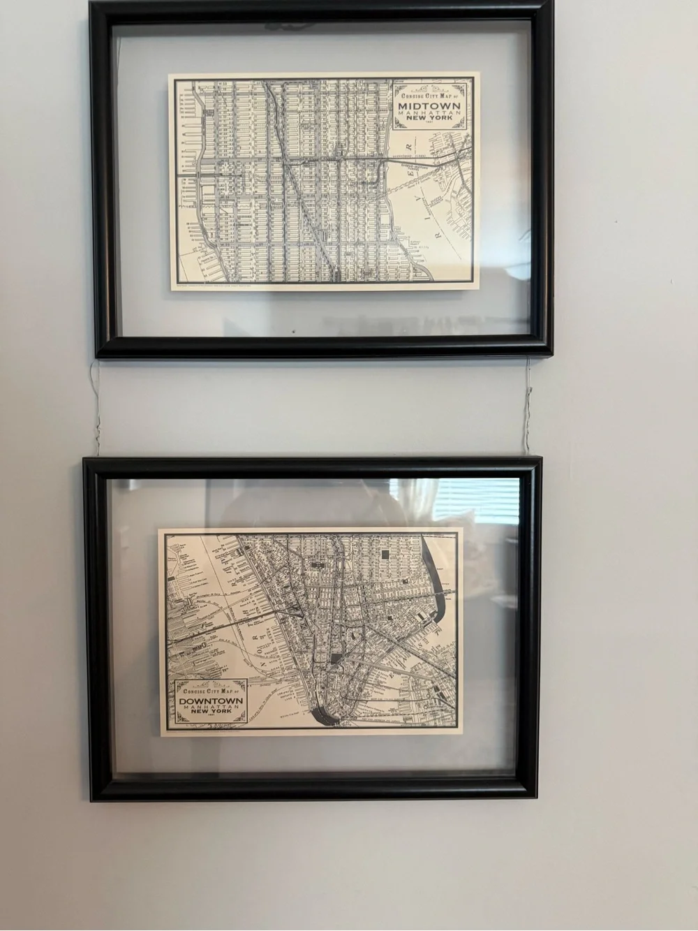 Set of 2 Black Framed Vintage Map Prints - New York